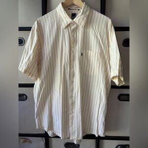 Volcom Men’s X Large 100% Cotton Button Up Shirt Short Sleeve Stripy Yellow